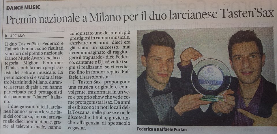 Premio nazionale a Milano per il duo larcianese Tasten’Sax