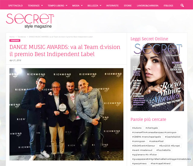 DANCE MUSIC AWARDS: va al Team d:vision il premio Best Indipendent Label