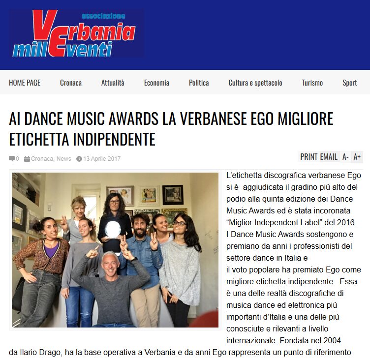 Ai Dance Music Awards la verbanese EGO migliore etichetta indipendente