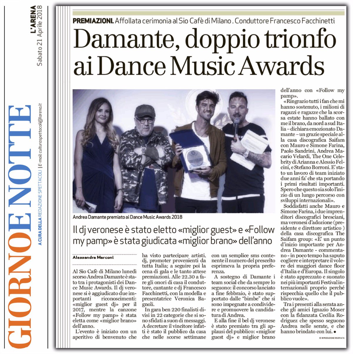 Damante, doppio trionfo ai Dance Music Awards
