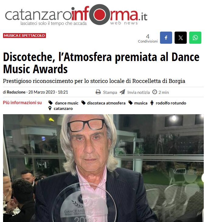 Discoteche, l’Atmosfera premiata al Dance Music Awards